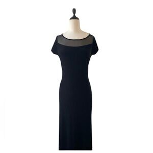 Byer Black Sheath Velour Cocktail Dress Sheer Scoop Neck Size 6
